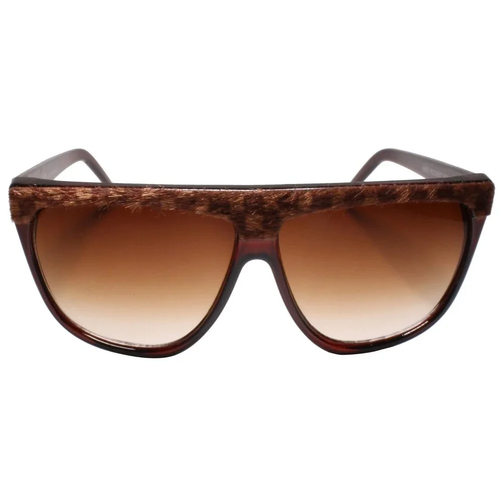 Exotic Vintage Square Sunglasses Flat Top w/ Fabric Accent Brown Fashion Shades